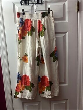 Joie 100% Linen Floral Wide Leg Pants Sz M Ivory Boho